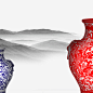 水墨青花瓷平面装饰psd免抠素材_新图网ixintu.com