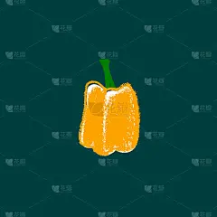 黄色甜椒。书法手绘插图。整荚保加利亚胡椒绘制。