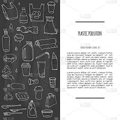 手绘涂鸦停止塑料污染图标集