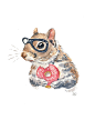 Original Squirrel Watercolour Painting, Nerd Squirrel, Sprinkle Donut, Hipster Glasses, 8x10 Painting