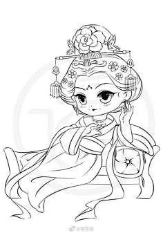 comq版古风插图sai上色临摹线稿600张动漫手绘古装卡通人物xf027-淘宝