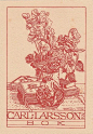 复古的天秤座插画Carl Larsson Bookplate. Diocesan and regional library in Skara's.  No other information avalible.