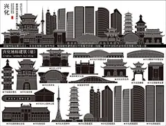 兴化地标建筑ai矢量素材线稿