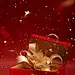 Open christmas gift box with golden ribbon and stars, in the style of surreal fashion photography, minimalist painter, red, folded planes, chinapunk, conceptual installation art, photorealistic detail