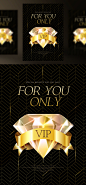 钻石 金色丝带 黑色背景 VIP海报PSD_平面设计_海报