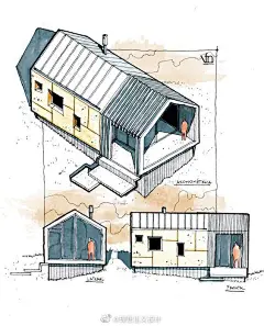 建筑手绘-体块组合与分割 来自理想主义设计 - 微博
