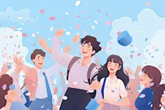 学生放暑假漫画风快乐插画