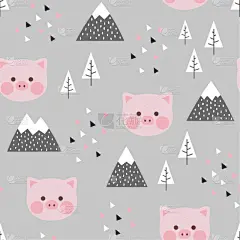 猪,四方连续纹样,背景,可爱的,传统,贺卡,纺织品,女婴,野生动物,复古风格