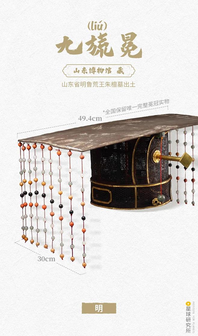 020-冕冠的板上涂黑象征天，板下涂红象征地，整体前低后高寓意谦逊（明鲁荒王九旒冕，摄影师-阮浩-山东博物馆，制图-王申雯-星球研究所）-花瓣网