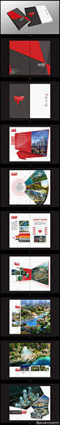 装饰建筑画册 创意红色几何元素画册封面设计 时尚建筑画册内页设计 彩色建筑宣传册图