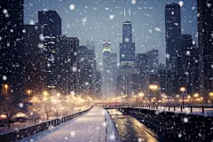 大雪纷飞雪景下的城市摄影图