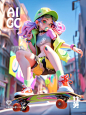 【AIGC】活力多巴胺滑板女孩 | Midjourney - 小红书