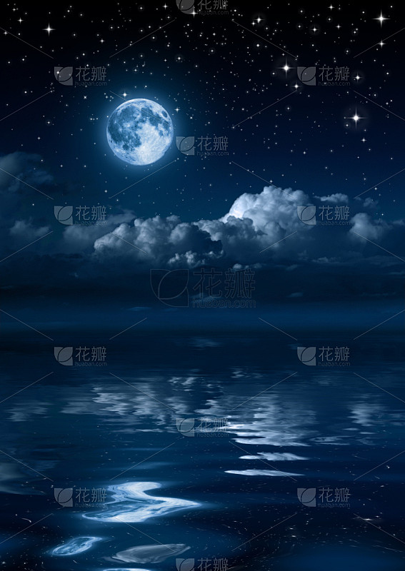 月亮,夜晚,云,海洋,星星,天空,安静,暗色,云景