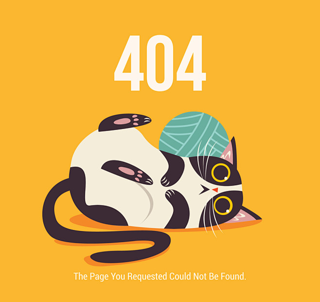 创意404错误页面猫咪和线团矢量图.jp...