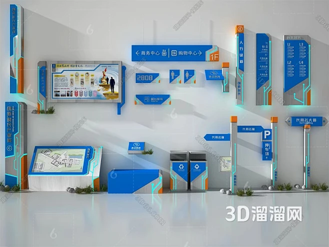现代 指示牌 科技感导视3D模型-花瓣网