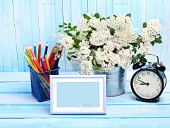 木制,蓝色,背景,园林,深情的,边框,自然,太空,美,桌子