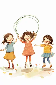 趣味漫画女孩体育卡通跳绳图片插画