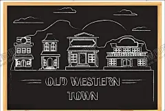 4款入房屋建筑粉笔画 【酷图网】房屋,建筑,复古,老房子,街道,粉笔画,黑板图
