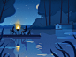 Moon River campfire business two night landscape vector colors noise illustration