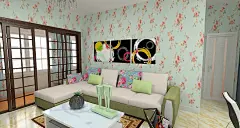 60-90平米 两室两厅 客厅 浅蓝色壁纸奠定了室内基调，再饰以同色调的窗帘盒抱枕，室内风格得以统一延续。淡色的家具和棉麻的布艺增添了空间的温暖感，整个客厅清新淡雅，但是暖度系数也不低。在这样的空间，容易保持一颗安静的心。