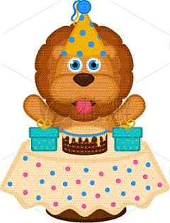 可爱的,狮子,礼物,蛋糕,派对帽,儿童,婴儿,性格,图像,庆祝