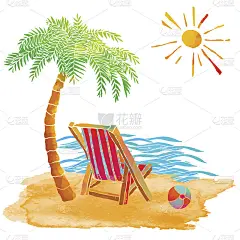 水彩画夏季海滩设置