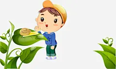 树叶上的蜗牛与男孩矢量图免抠素材_新图网 https://ixintu.com 人物插画 卡通人物 树叶 男孩 矢量人物 蜗牛 矢量图