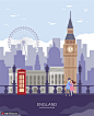 英国伦敦大本钟摩天轮地标旅行插画 旅游出行 跨境旅行
