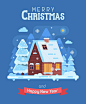 s0365-12款圣诞新年海报主题冬季雪景树房屋建筑AI矢量插画素材-淘宝网