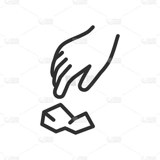 手,垃圾。线性图标。把垃圾捡起来扔出去。线条与可编辑的笔触素材-花瓣网