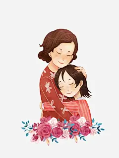 卡通手绘可爱母女插画_新图网 https://ixintu.com 可爱 插画 母爱 卡通手绘 感恩母亲 女孩