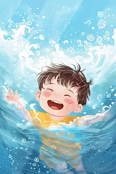 暑假安全插画小孩溺水呼救