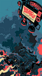 Amazing, amazing poster for Back To The Future II. By Matt Taylor, sold by Mondo Tees. "Featuring the DeLorean's descent into Hill Valley circa 2015.":