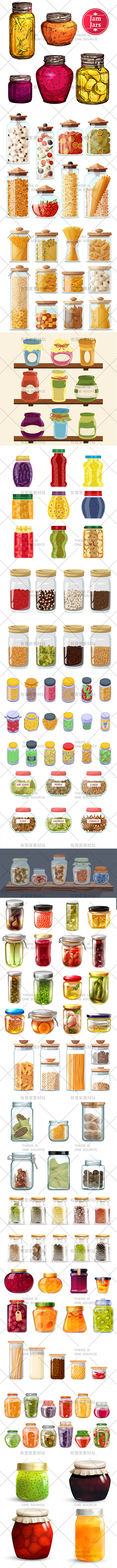 手绘玻璃食品储存罐调料面条干货存储玻璃瓶...