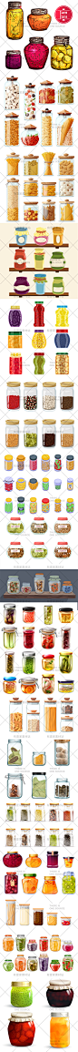 手绘玻璃食品储存罐调料面条干货存储玻璃瓶插画AI矢量设计素材-淘宝网