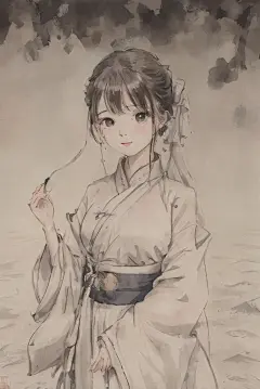 AI数字艺术古风水墨女生插画-众图网
