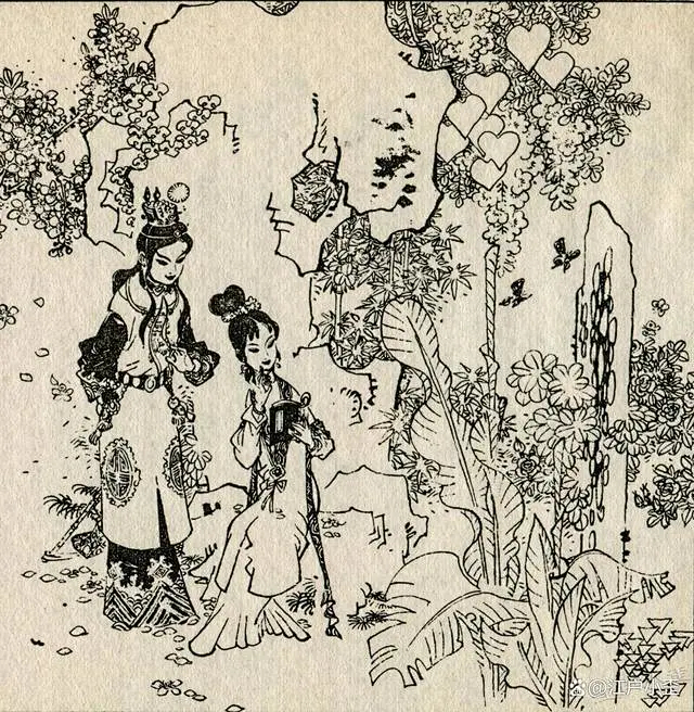 红楼梦连环画《黛玉葬花》鉴赏，徐晓平绘画-花瓣网