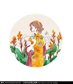 饮茶的旗袍女子2