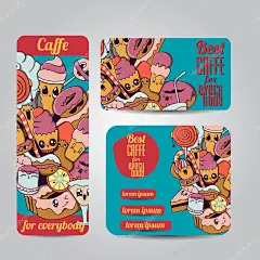 矢量手绘涂鸦咖啡设计横幅、 卡、 明信片、 小册子、 邀请、 字母和海报模板集