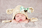 Baby Lamb Hat - Baby Sheep Hat - Newborn Photo Prop -  Baby Lamb Bonnet - Bow Clip and Bell Included -Size NEWBORN
