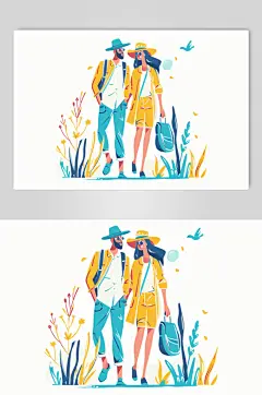 AI数字艺术扁平化夏季旅行旅游人物插画-众图网