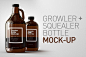 玻璃瓶啤酒饮料瓶包装展示效果VI智能图层PS样机素材 Growler & Squealer Bottle Mock-Up - 南岸设计网 nananps.com