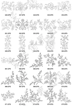 Ai花纹花边矢量设计素材手绘白描花卉植物花环线稿cdr图案素材-淘宝网
