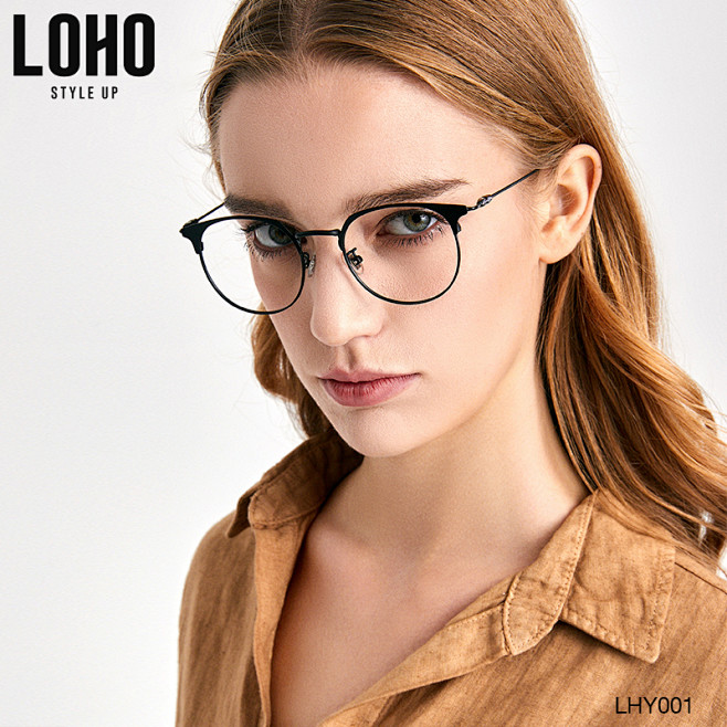 LOHO眼镜框女全框超轻复古眼镜架文艺圆...