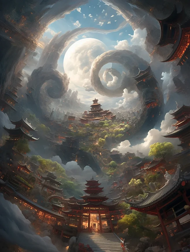 三十三重天上天｜古风国潮神话故事插画