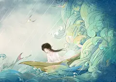 精卫  山海经 插画 板绘 幻想 神话人物 神话故事