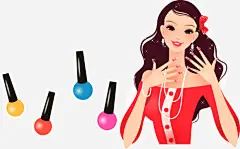 涂指甲油的红衣女孩矢量插画_新图网 https://ixintu.com 时尚少女 指甲油 女孩子 美女 卡通矢量人物插画