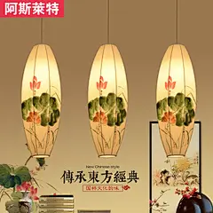 新中式灯具布艺灯笼餐厅吊灯手绘装饰客厅灯现代创意吧台茶楼吊灯