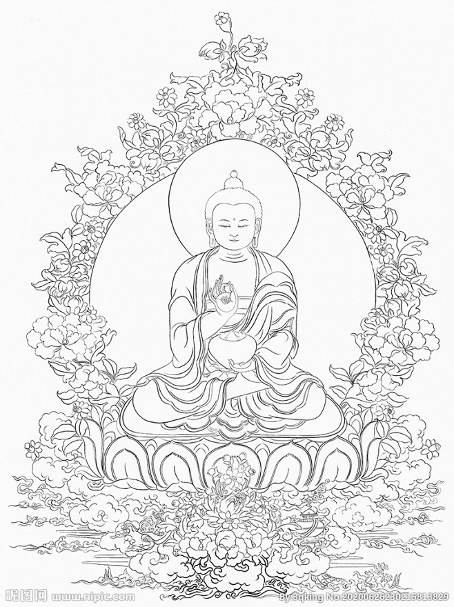 唐卡白描线稿阿弥陀佛