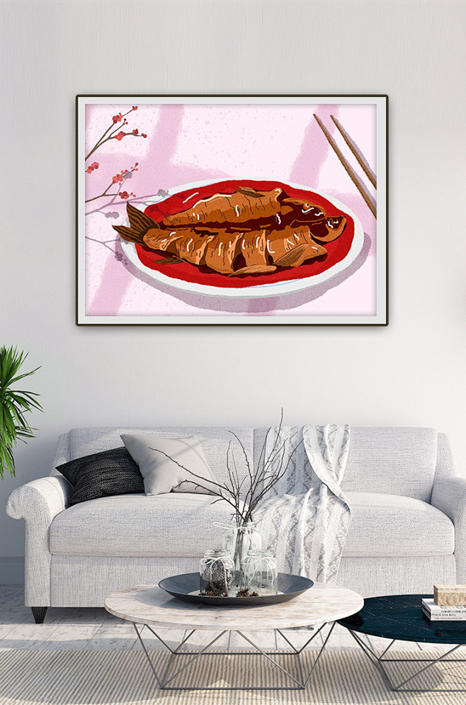 杭州西湖醋鱼美食插画